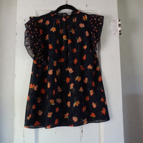 Cabi floral navy ruffle blouse sleeveless - Picture 3 of 8